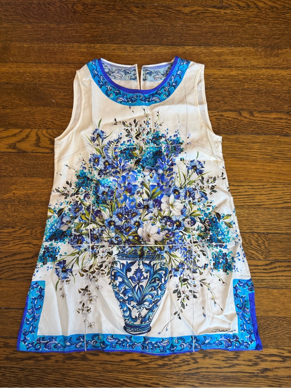 Dolce&Gabbana blue silk majolica Sleeveless Floral Vase Print blouse top IT 38 - Picture 8 of 13